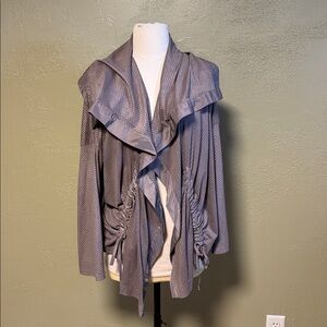 Gray Ruffled Open Front Cardigan